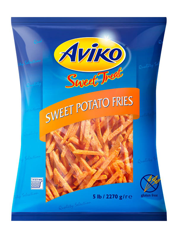Aviko pre-fried sweet potatoes 3/8 str/cut 2.27kg