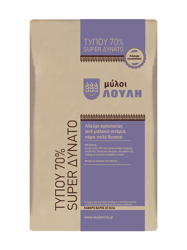 Αλεύρι Τ.70% super δυνατό 25kg ΜΥΛΟΙ ΛΟΥΛΗ